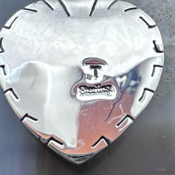 Native American Sterling Blue Ridge Turquoise Decorated Double Heart Pendant - Picture 7 of 10